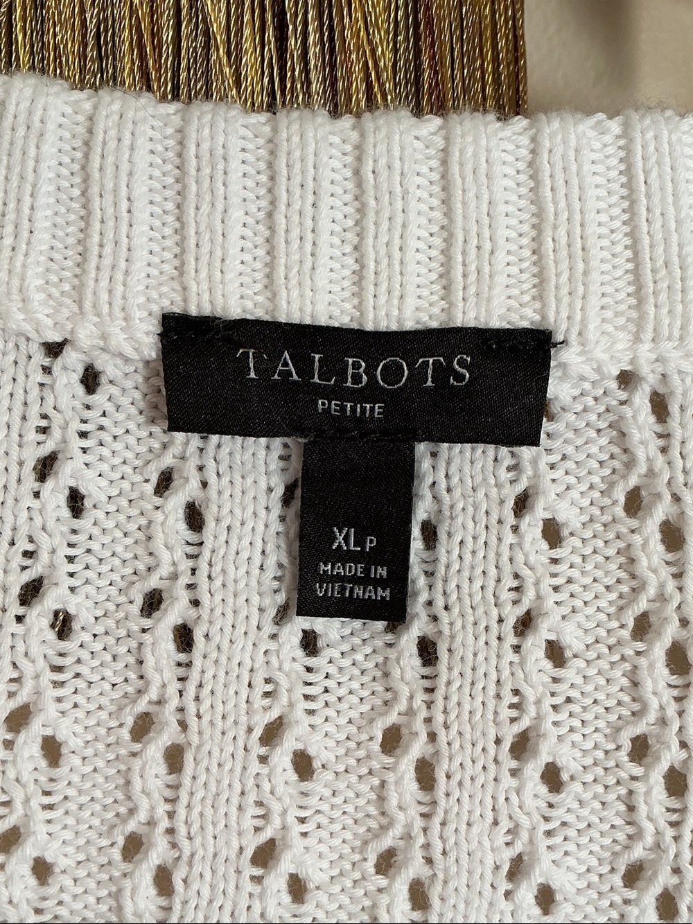 Talbots Petites Sz XL P Button-Front Open Knit Cotton Cardigan White Round Neck - Picture 4 of 9